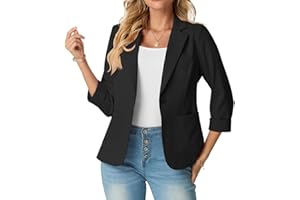 GRECERELLE Blazers for Women Lightweight Suit 3/4 Sleeve Casual Business Blazer Jacket with Pockets and Padded Shoulder