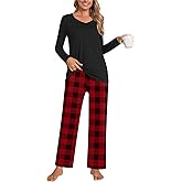 Anymiss Womens Spring Pajama Sets Winter Long Sleeve Lounge Sleepwear with Pockets S-3XL