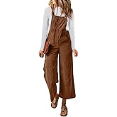 Happy Sailed Women Corduroy Overalls Winter Fall Casual Loose Sleeveless Adjustable Strap Wide Leg Jumpsuits with Pockets
