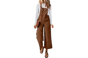 Happy Sailed Women Corduroy Overalls Winter Fall Casual Loose Sleeveless Adjustable Strap Wide Leg Jumpsuits with Pockets
