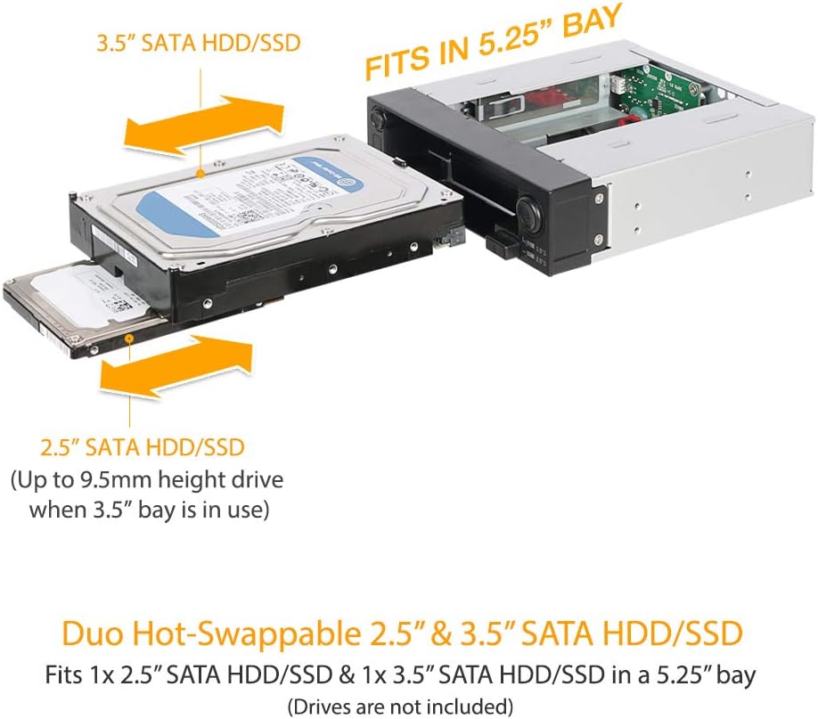 Icy Dock MB971SP-B 5.25-inch Hot Swap Drive Caddy for 2.5-inch and 3.5-inch SATA Hard Drive or SSD, black, 1x 2,5" & 1x 3,5" lüfterlos - Image 3