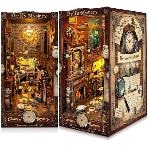 CRIOLPO Book Nook Kit - DIY Miniature House Bookshelf Decor 3D Wooden Doll House with LED Light Unique Gift for Adults and Teens - Chime