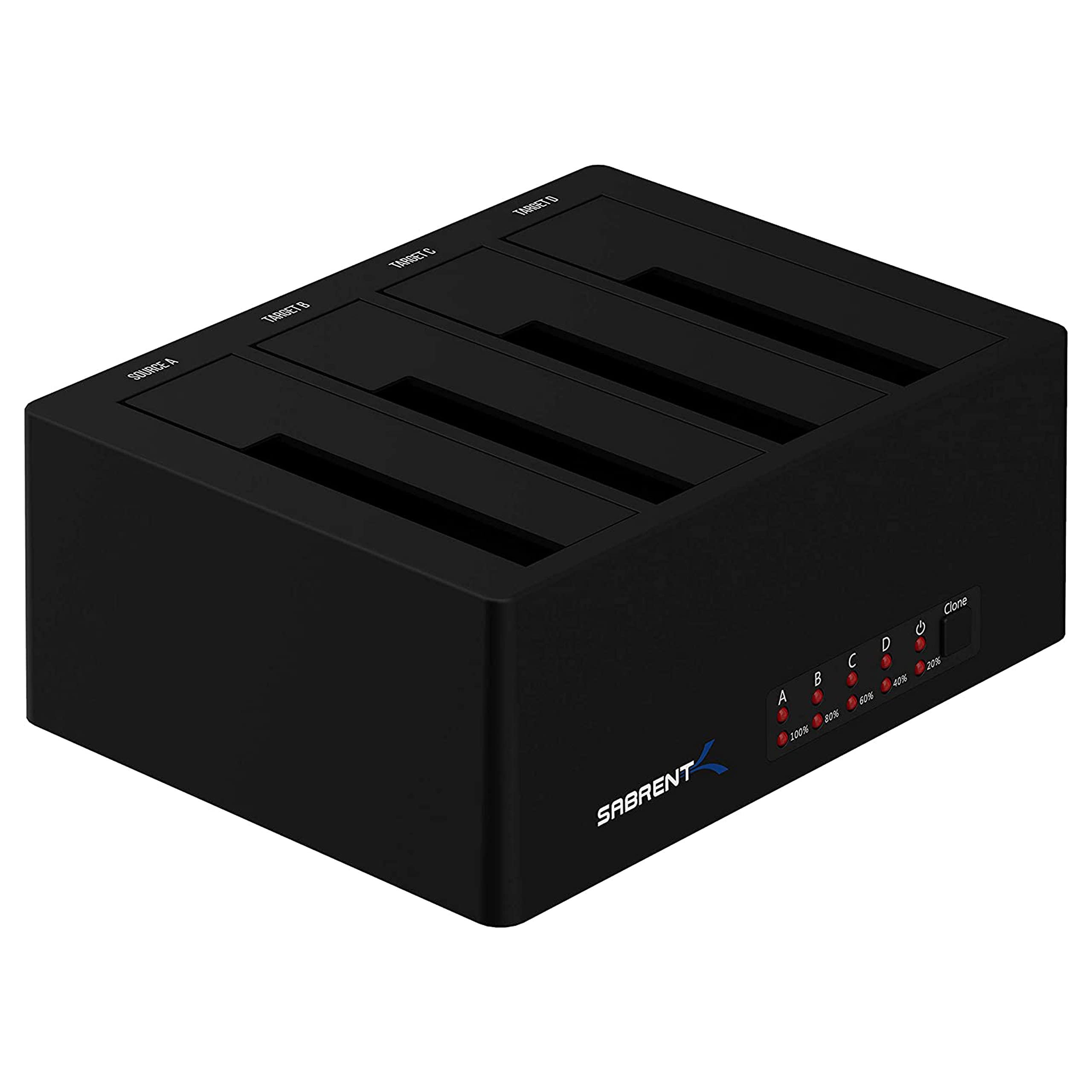SABRENT 4 bay hard drive docking station, SSD HDD 2.5 3.5 inch SATA case dock, external SSD enclosure + power adapter, offline cloning, LED indicator, tool-free, USB cables included (DS-U3B4)
