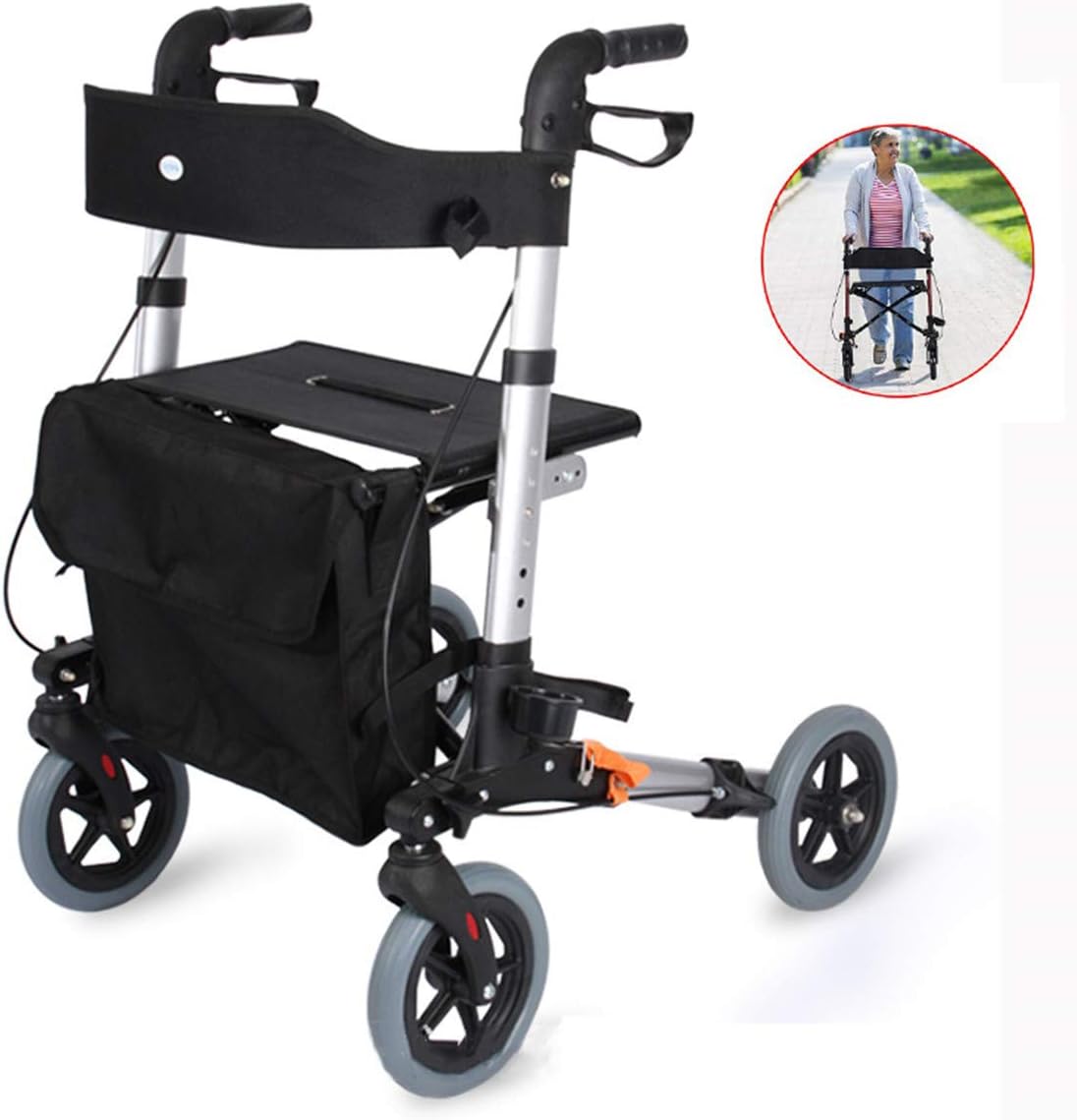GJNWRQCY Lightweight Folding Rollator Walker | Transport Chair, Dual Safety Brake, Adjustable Height, 4 Wheels Mobility Aids