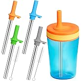 Mity rain Metal Straw Replacement for Zak Toddler Cup 12oz 15oz - Silicone Mouthpiece and Stainless Steel Straw with Cleaning Brush for Zak Kid Sippy Cup(Mix-A)