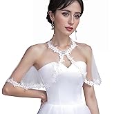 NICENEEDED Lace Shawl Wraps For Women, Floral Bolero Shrugs Shoulder Cover Wedding Bridal Cape with Rhinestone Buckle, White Short Shawl Cloak for Evening Dresses Formal