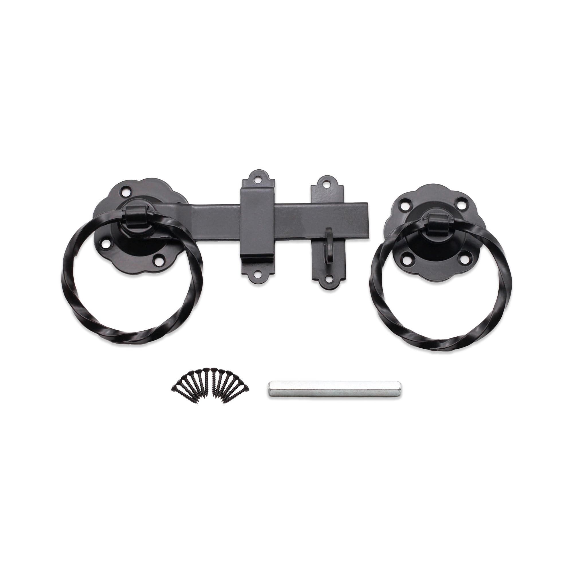 Infinity Decor Heavy Duty Epoxy Black/Zinc 6" 150mm Twisted Ring Gate Latch Catch Set Ideal for Wooden Gate, Garden Gate, Shed, Barn, Garage Doors (Black)