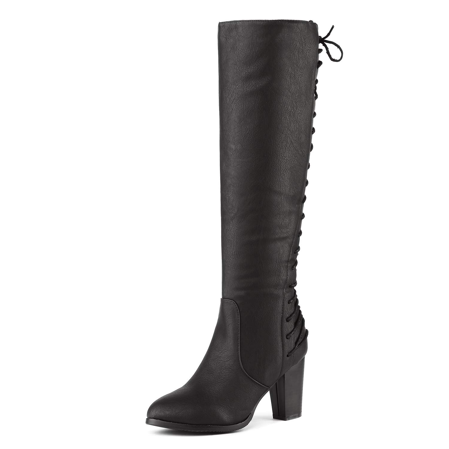 DREAM PAIRS Women's MIDLACE Black PU Over The Knee High Boots Size 9 B(M) US