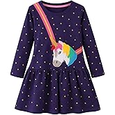 HILEELANG Toddler Girl Long Sleeve Dress Cotton Casual Jersey Shirt Playwear Applique Dress