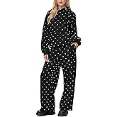Pivanzore Polka Dot Sweat Set for Women Two Piece Bow Print Tracksuit Long Sleeve Hoodie Wide Leg Sweatpants 2 Piece Outfits