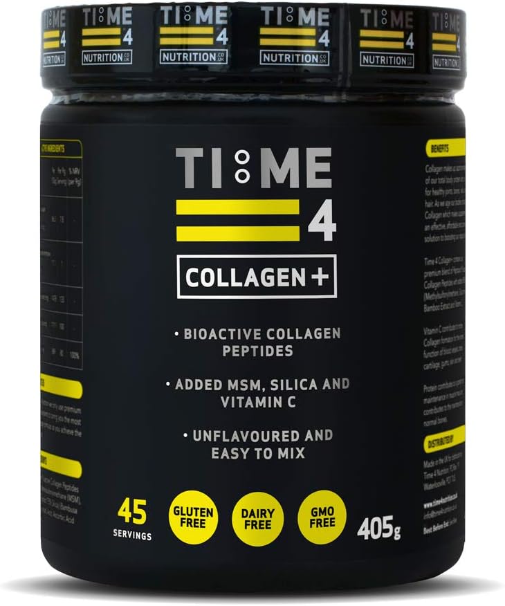 Time 4 Collagen + 45 Servings, Pure Hydrolysed Collagen Powder for Women & Men, MSM, Silica from Bamboo & Vitamin C