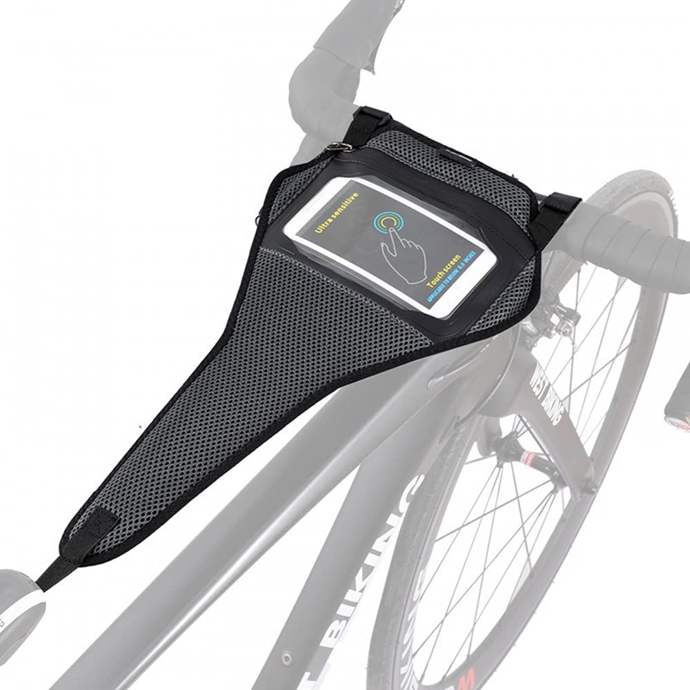 MiOYOOW Bike Sweat Guard, Bicycle Trainer Sweat Net with 6.5" Phone Pouch Sweat Absorbs Bike Frame Sweat Protector Cover for Bicycle Trainer Indoor Cycling Training
