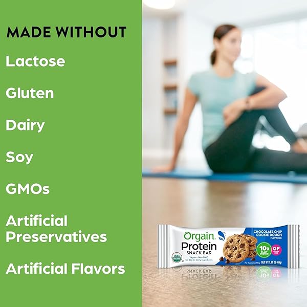 ORGAIN ORGANIC VEGAN PROTEIN BARS, CHOCOLATE CHIP COOKIE DOUGH – 10G PLANT BASED PROTEIN, LOW CALORIE HEALTHY SNACKS, NO LACTOSE OR SOY INGREDIENTS, GLUTEN FREE, NON-GMO – 1.41 OZ (PACK OF 12)