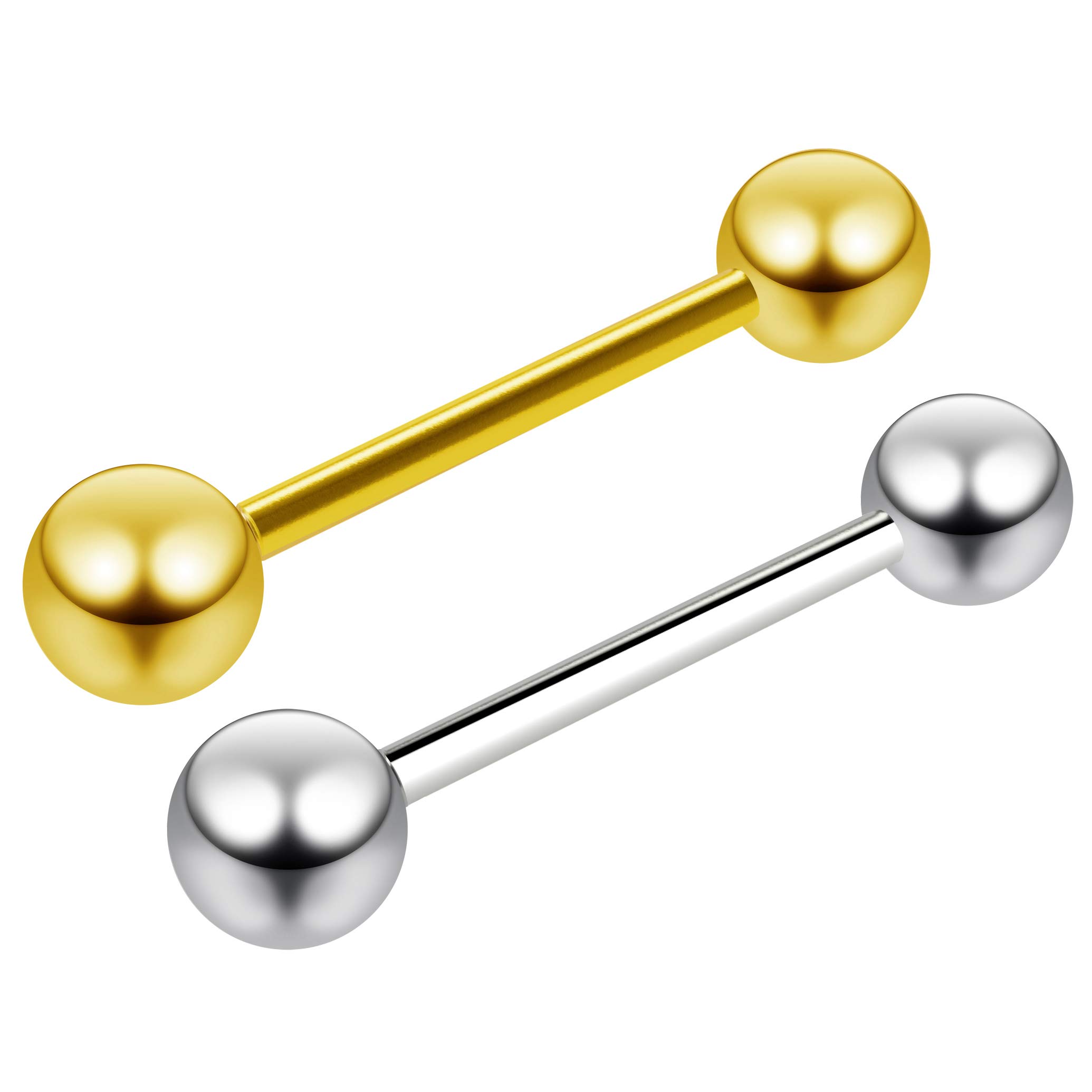 Evonix 14g Gold 16mm Surgical Steel Tongue Bars Ear Tounge Nipple Barbell Rings Piercing Jewelry 6mm Ball