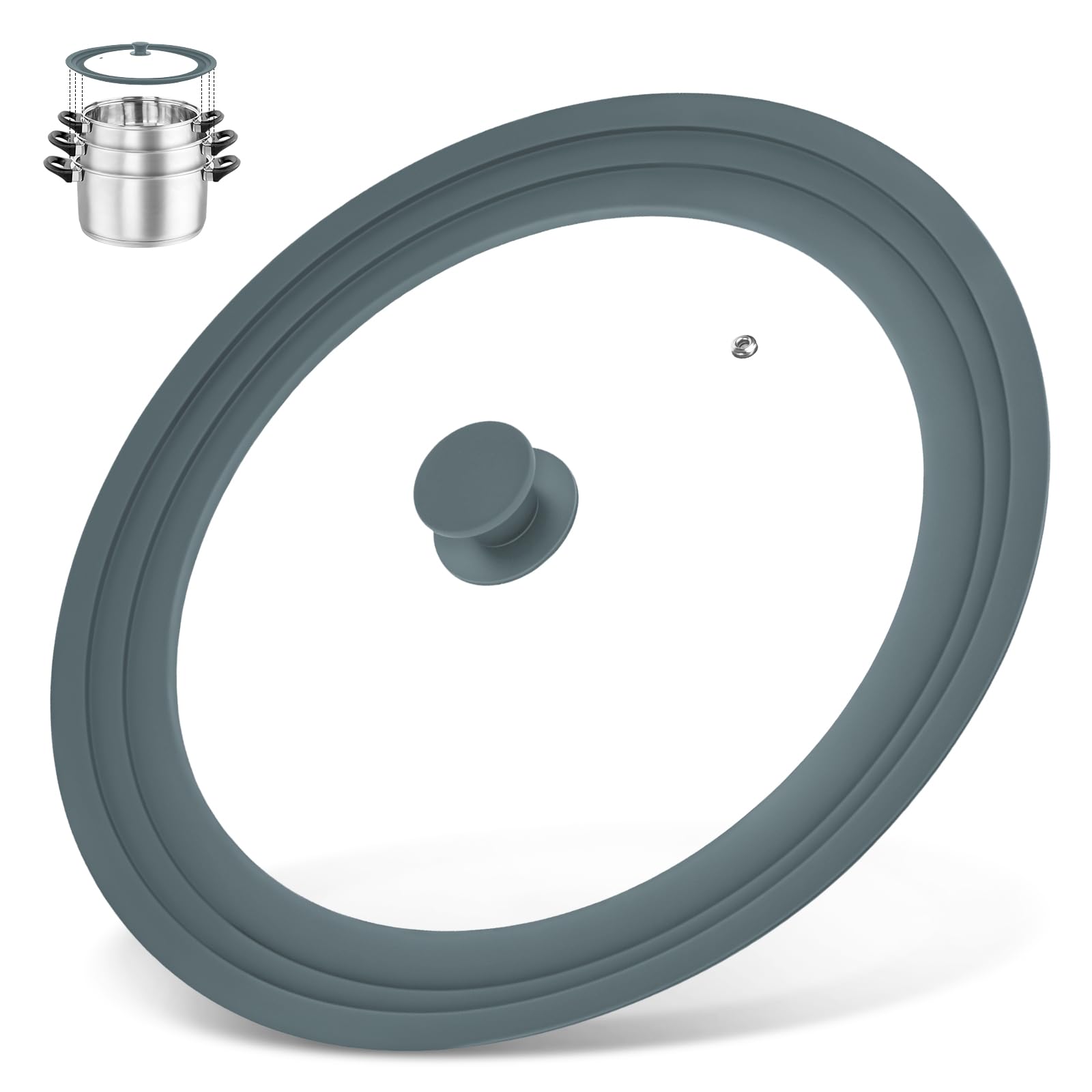 Photo 1 of 13-14-15 in Universal Lid for Oversized Pots, Pans and Skillets, Extra Large Pot Lid Tempered Glass Lid with Heat-Resistant Silicone Edge, Cookware Lids, Replacement Frying Pan Cover, Grey