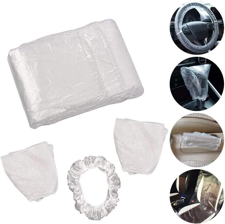 50/100pcs Universally Car Disposable Plastic Seat Covers, Steering Wheel Covers, Handbrake Cover And Gear Lever Covers,High Tenacity, Tear Resistance, Waterproof - For Auto Car Truck (100Pcs_Clear)