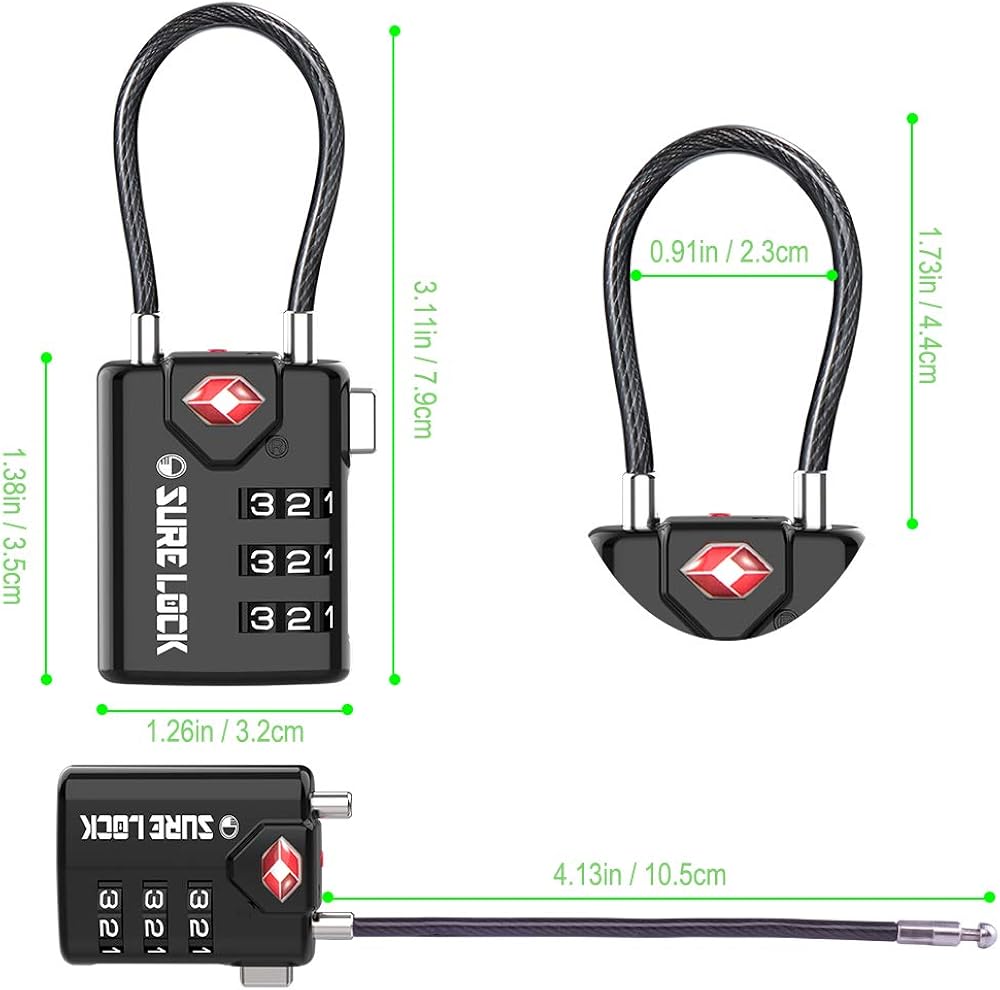 SURE LOCK TSA Compatible Travel Luggage Locks, Inspection Indicator, Easy Read Dials - 2 pack: Clothing