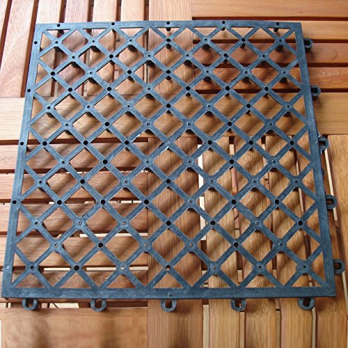 VIFAH V488 Interlocking Acacia Plantation Hardwood Deck Tile 4-Slat Style, 10-Pack, Teak Finish, 12 by 12 by 1-Inch