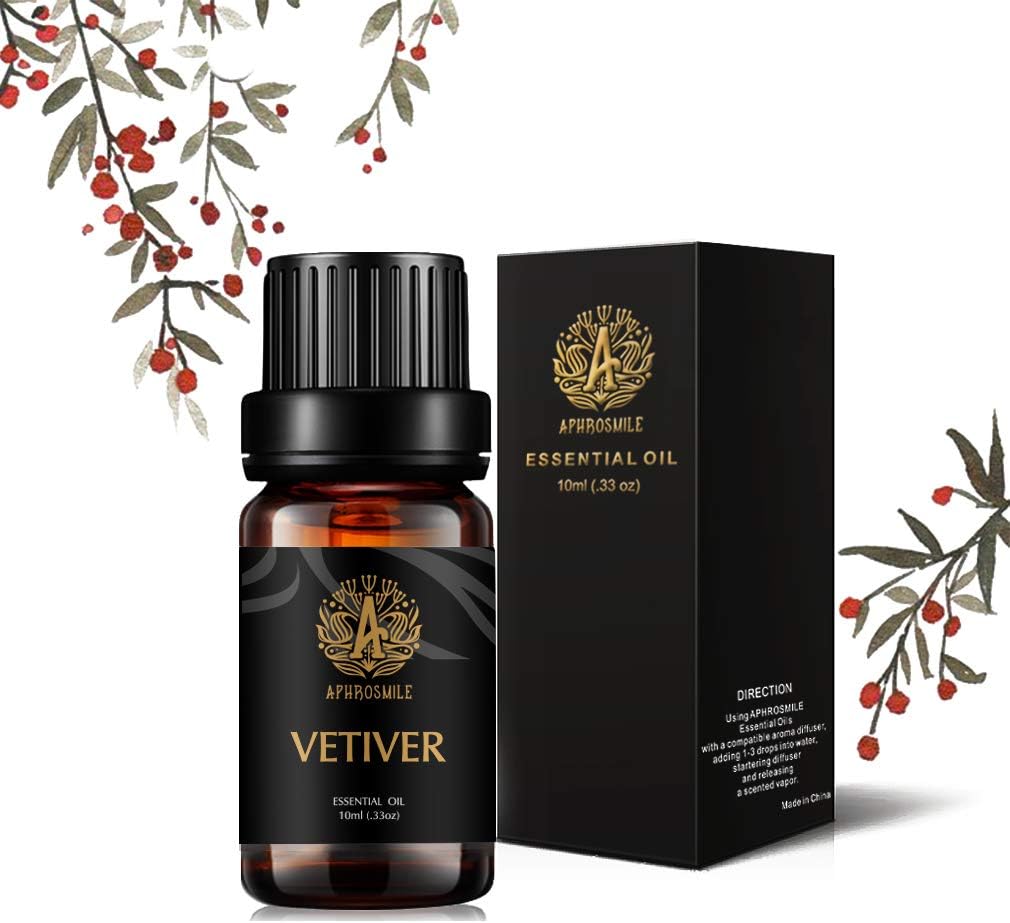 Aromatherapy Essential Oil Vetiver, 100% Pure & Therapeutic Grade Vetiver Essential Oils Scent, 10ml Vetiver Aromatherapy Essential Oils Fragrance Oils Sets for Diffuser, Humidifier, Massage