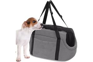 LeerKing Dog Carriers for Small Dogs Lightweight Pet Tote Bag with Pocket Warm Sponge Soft Sided Puppy/Cat/Bunny Purse Bag for Walking, Subway, Shopping, Hiking, Traveling, Grey, Corduroy, L