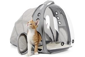 Back Expandable Cat Backpack Carrier, Fit up to 12 lbs, Space Capsule Bubble Window Grey Pet Carrier Backpack for Cat and Sma