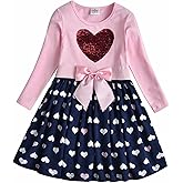 VIKITA Girls Dresses Pink Winter Clothes Sparkling Long Sleeve Outfits for Little Kids 2-12 Years