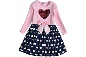VIKITA Girls Dresses Pink Winter Clothes Sparkling Long Sleeve Outfits for Little Kids 2-12 Years Valentine's Day Gifts