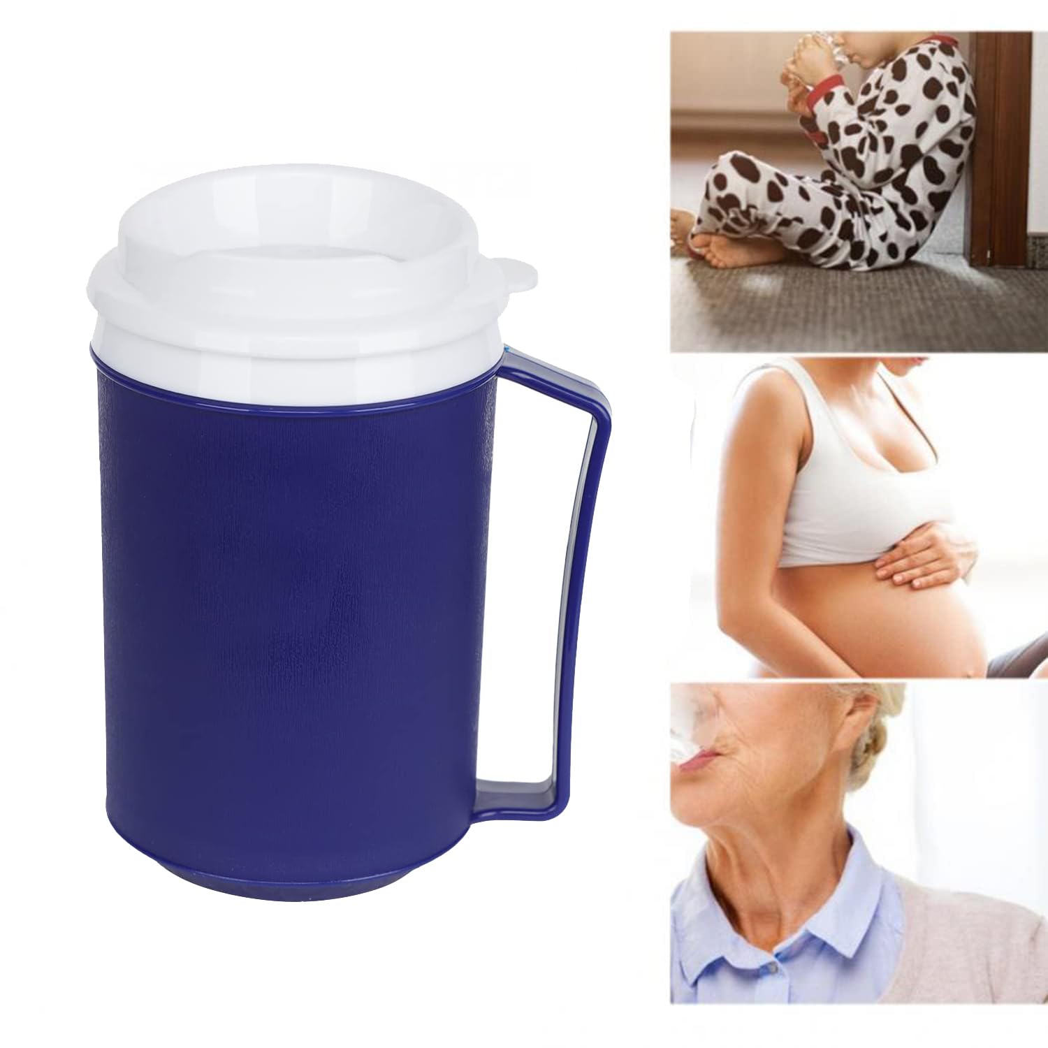 XINCHIA Non Spill Drinking Plastic Cup for Disabled Men Women Feeding Beaker Mug with Easy Grip Handle Disability Aids Cup with Anti Splash Spout and Lid Travel Mug