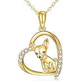 KECHO 14K Solid Gold Dog Necklace for Women Delicate Gold Cubic Zirconia Dog Pendant Necklace Chihuahua Jewelry for Women