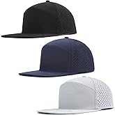 3Pack Men's Flat Brim Performance Snapback Hat Laser Perforated Adjustable Baseball Cap,Running,Golf,Hiking,Workout