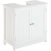 HOMCOM Under Sink Bathroom Cabinet with 2 Doors, Shelf, U-Shape, White | Pedestal Sink Storage Cabinet