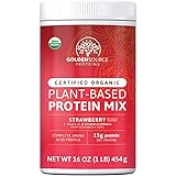 GoldenSource Proteins, Organic Plant-Based Protein, Strawberry, 1 Pound, 18 Servings, 22 Vitamins & Minerals, Complete Amino 