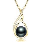 Zhi Kexin Pearl Pendant Necklace for Women 925 Sterling Silver Black Pearl Jewelry Anniversary Christmas Birthday Gifts for Mom Wife Daughter Her