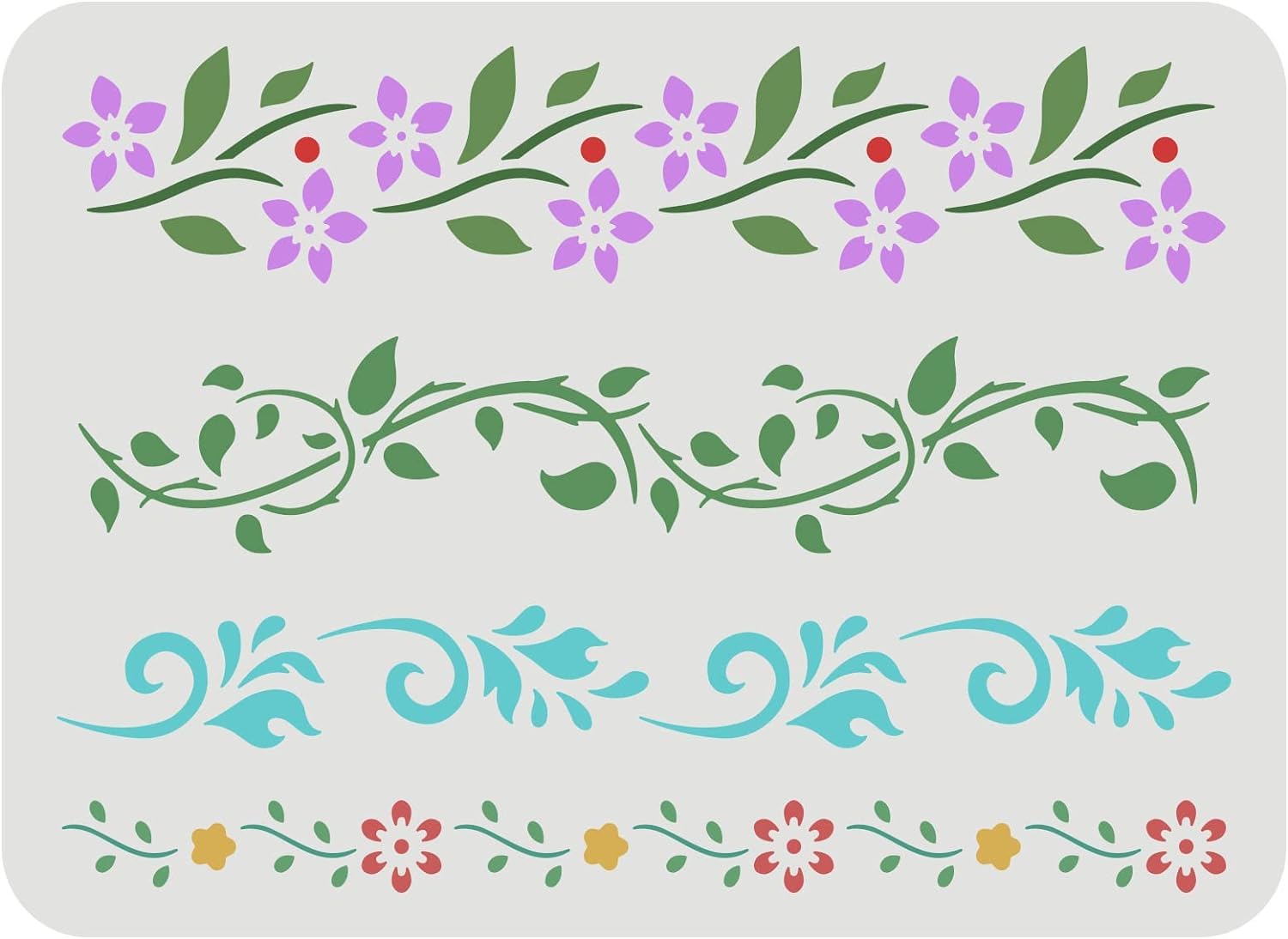 FINGERINSPIRE Flower Border Stencil (4 Style) 29.7x21cm Reusable Flower Drawing Template Vines Pattern Stencil Ivy Decoration Template for Painting on Wall, Furniture, Fabric, Wood and Paper