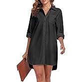 FIOPHY Women's Button Down Shirt Dress with Pockets Oversize Collared Long Sleeve High Low Tunic Dresses Blouse