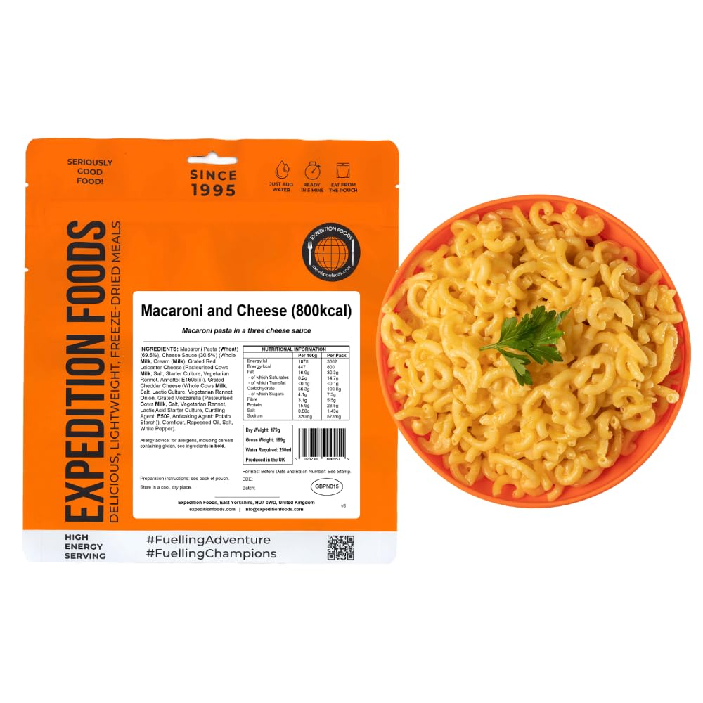 EXPEDITION FOODS Macaroni and Cheese (High Energy Serving / 800KCAL) | Freeze-Dried Camping & Hiking Food