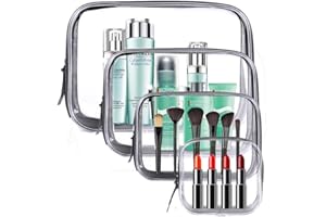 Meowoo Clear Travel Bags For Toiletries and Cosmetic, TSA Approved Clear Organizer Bags, Waterproof Pvc Clear Pouches For Airline Travel, Bathroom And Organizing (Black 4pcs big)