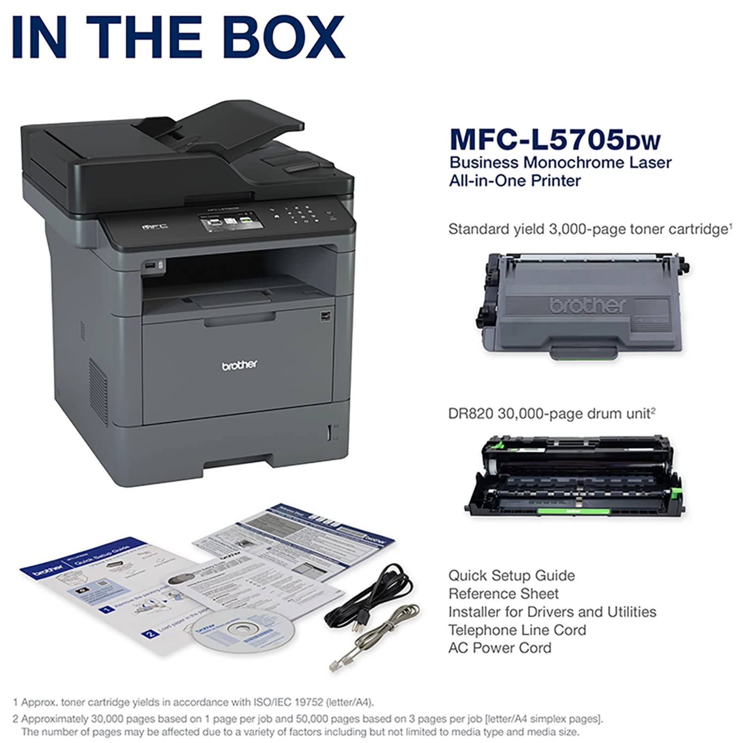 Brother MFC-L5705DW All-in-One Wireless Monochrome Laser Printer - Print Copy Scan Fax - 42 ppm, 1200x1200 dpi, 3.7