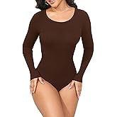 GEMBERA Women's Long Sleeve Boat Neck Soft Ribbed Basic Fitted Bodysuit Top Shirts