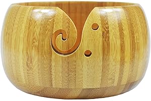 Joyeee Handmade Yarn Bowl, 6.3'' Crafted Wooden Yarn Storage Bowl with Carved Holes & Drills Holes Crocheting Knitting Bowl Yarn Holder Gift for Knitting Crochet Enthusiasts