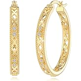 14K Hoop Gold Plated Earrings 925 Sterling Silver Gold Earring for Women Moissanite Hoop Earrings Classic Dainty Minimalist Gift Jewelry 30mm/25mm