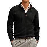 Runcati Mens Quarter Zip Sweater Mock Neck Casual Ribbed Knit Pullover Fall Lightweight Polo Sweaters