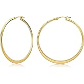 Gacimy Flattened 14K Gold Plated Hoop Earrings for Women, 14K Real Gold Plated Hoops with 925 Sterling Silver Post,Hypoallergenic Lightweight Earring