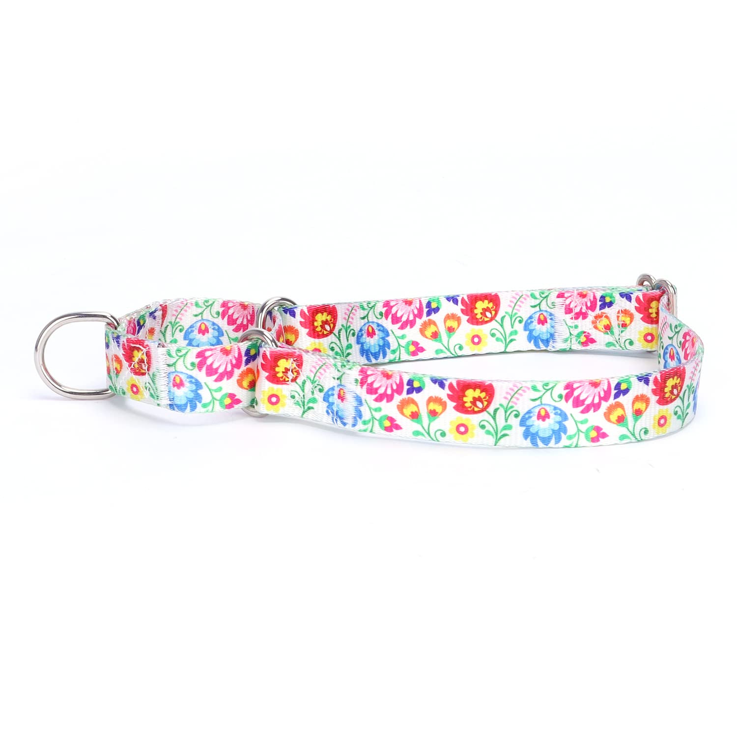 haoyueer Heavy Duty Nylon Adjustable Martingale Dog Collar for Walking Training Boy and Girl Dogs (XL:53-62CM, White Peacock Flower) — image 1