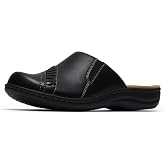 Clarks Women's Laurieann Lux Mules | Durable Leather Upper, Elastic Side Panels, Versatile Slip-On Style, Lightweight Rubber Outsole