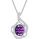 Vinoya Birthstone Necklace for Women 925 Sterling Silver Pendant Necklaces Oval Cut Cubic Zirconia Necklace Jewelry