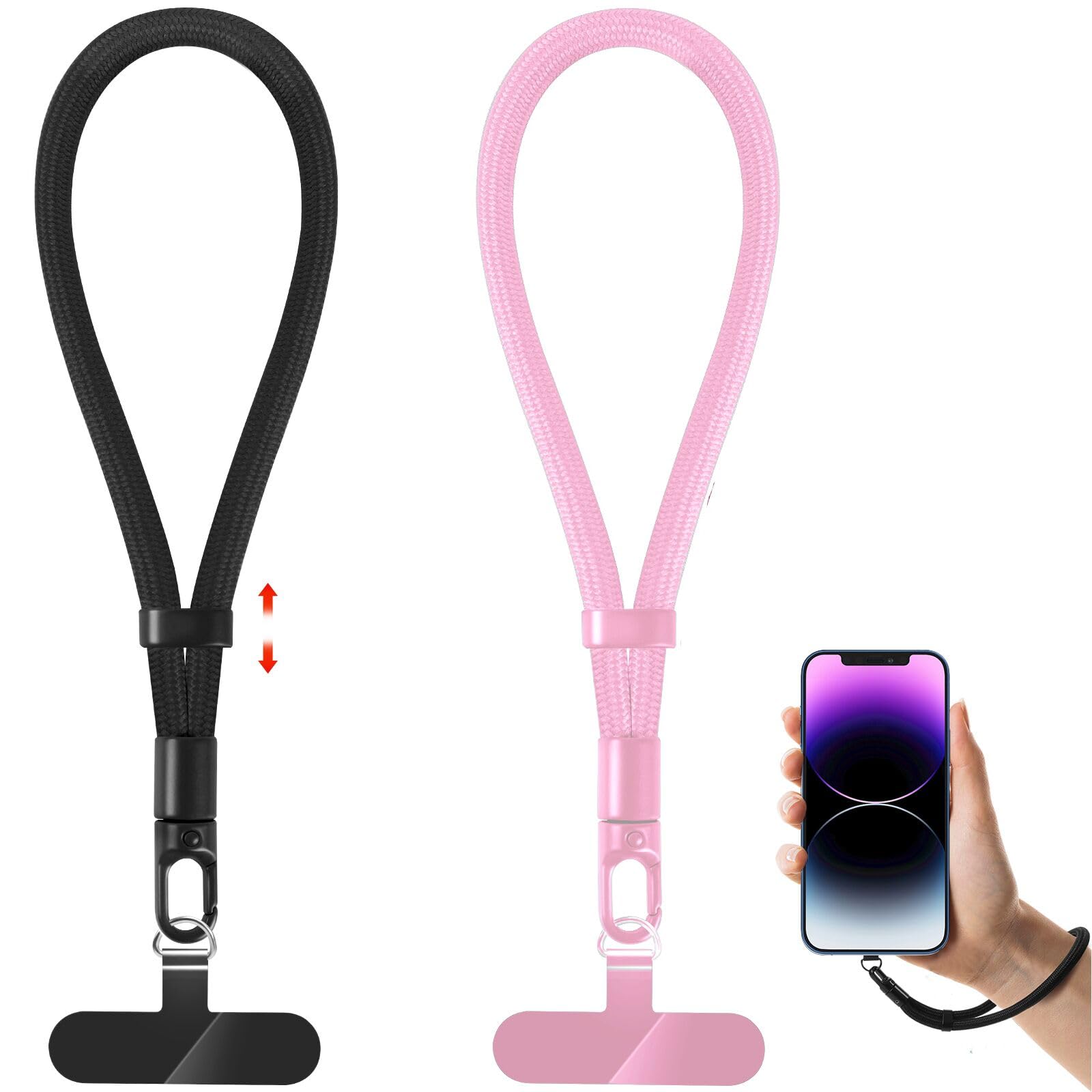 View 1 of **ONLY THE PINK ONE**knIykmr Phone Lanyard, 2 Pack Adjustable Cell Phone Lanyard Strap, Hand Wrist Strap Lanyard with Tether Tabs for Smartphones (Black+Pink)
