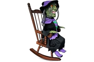 YIGORN Screaming Animated Halloween Decorations, Halloween Decor Prop with Motion Sensor, Cary Skeletons Sitting in Rocking Chairs Decorate Haunted Houses, Rocking Chair Witch