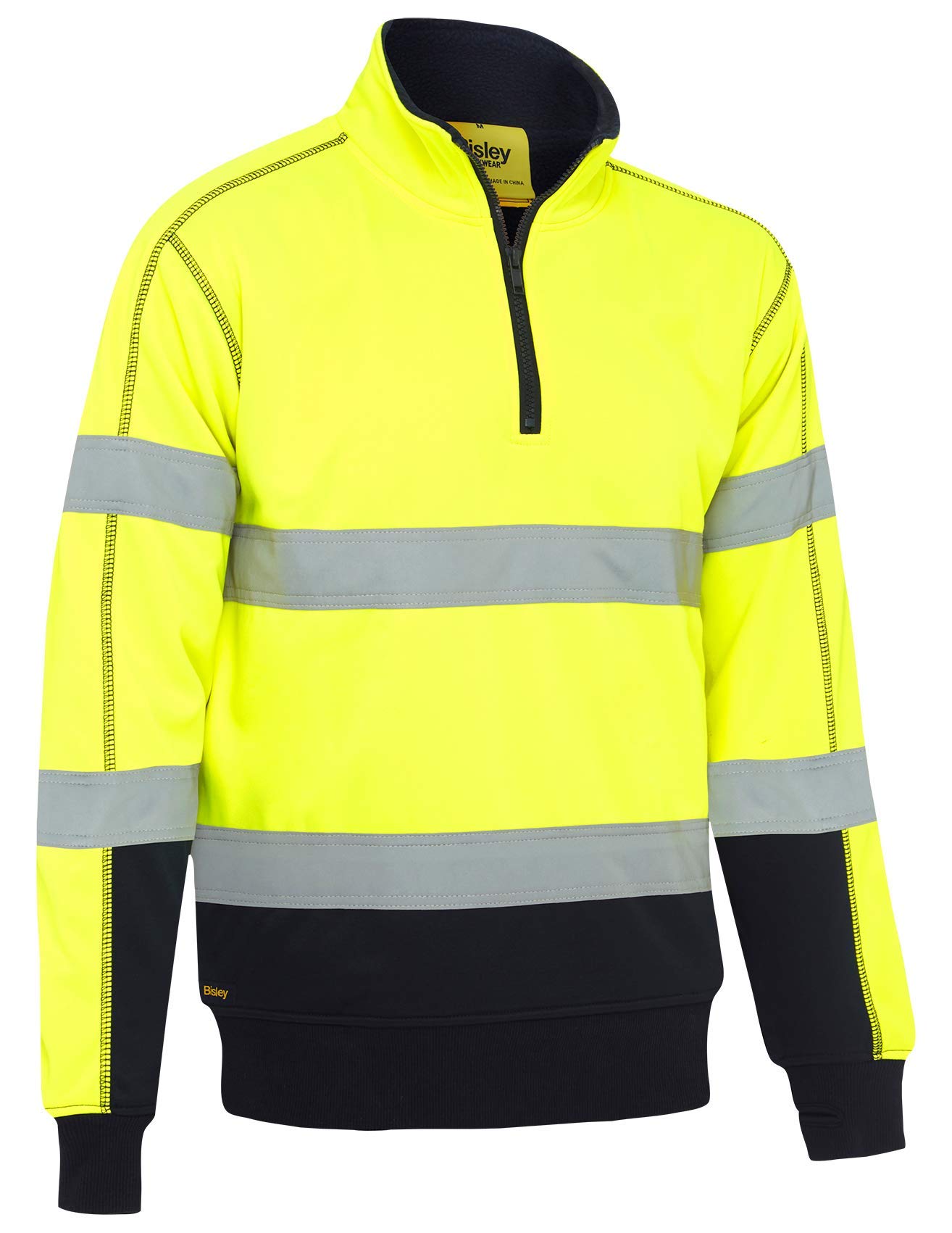 Bisley Workwear UKK6987T_TT04 Taped Hi-Vis Fleece Pullover with Sherpa Lining 300gsm - Yellow/Navy, L