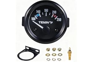 Water Temperature Gauge, 100-250℉ Car Temperature Gauges 12V Coolant Temp Gauge Automotive with Sensor White LED Backlight fo